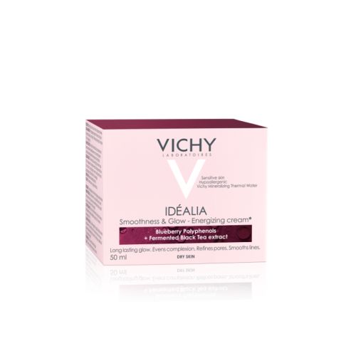 Vichy Idéalia 50ml Anti-age dnevna krema za negu lica namenjena za suvu kožu,sa prisutnim zakovima umora, neujednačenim tenom bez sjaja i vidljivim sitnim borama