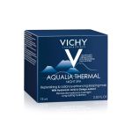 Vichy Aqualia Thermal Night SPA, 75 ml, za negu lica, noćna krema namenjena osetljivoj koži. Udružena sa hijaluronskom kiselinom za obnovu kože preko noći.