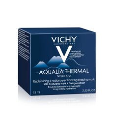 Vichy Aqualia Thermal Night SPA, 75 ml, za negu lica, noćna krema namenjena osetljivoj koži. Udružena sa hijaluronskom kiselinom za obnovu kože preko noći.