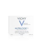 Vichy Nutrilogie 1, 50 ml za negu lica, krema za suvu kožu. Obogaćena termalnom vodom Vichy koja kožu umiruje, jača i obnavlja. 24-časovna hidratacija.