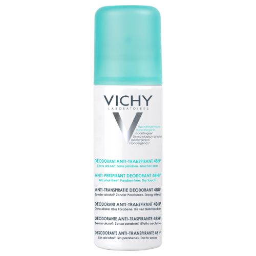 Vichy Dezodorans antiperspirant u spreju 48h,125ml. Za muškarce i žene sklone intezivnom znojenju koji traže efikasan dezodorans bez osećaja neprijatnost.