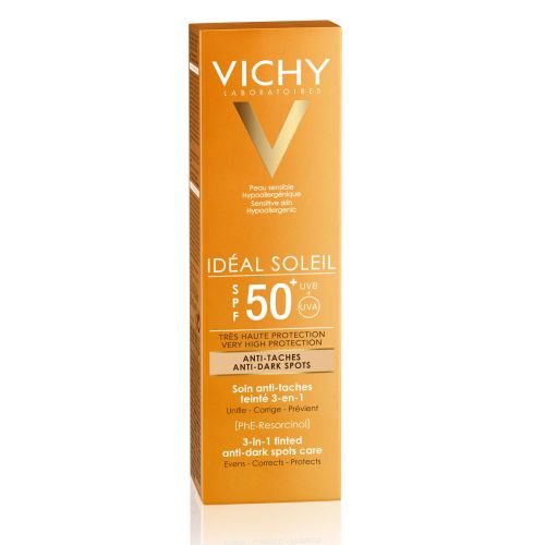 Vichy IDEAL SOLEIL Obojena zaštitna krema 3 u 1 SPF 50+ protiv tamnih fleka