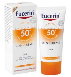 Eucerin SUN krema SPF50+ za lice 50ml za zaštitu normalne i suve kože lica od UVA i UVB zraka. Pogodna je i za osobe sa atopijskim dermatitisom.