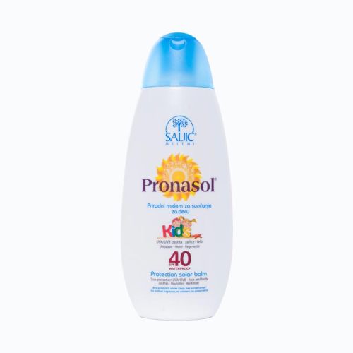PRONASOL melem za sunčanje u pakovanju od 200ml SPF40 proizvod prirodnog porekla namenjen za zaštitu dečije kože od štetnog UVA i UVB zračenja.
