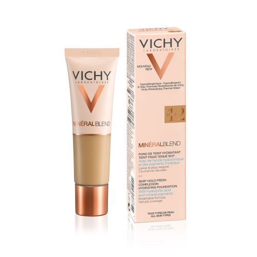 VICHY Sienna30ml MinéralBlend nijansa 12 hidratantni puder na bazi vode za postojan, svež i ravnomeran ten, za negu i lepotu kože lica. Sa termalnom vodom Vichy