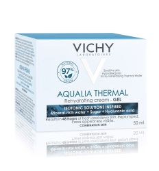 Vichy AQUALIA THERMAL Gel 50ml hidratantna krema za dnevnu negu normalne do mešovite kože lica. Hipoalergena, ispitana pod dermatološkim nadzorom.