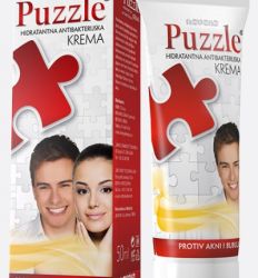 Puzzle hidratantna antibakteriska krema 50ml specijalno formulisana da čisti, neguje i vlaži problematičnu i masnu kožu lica sklonu pojavi akni i bubuljica.