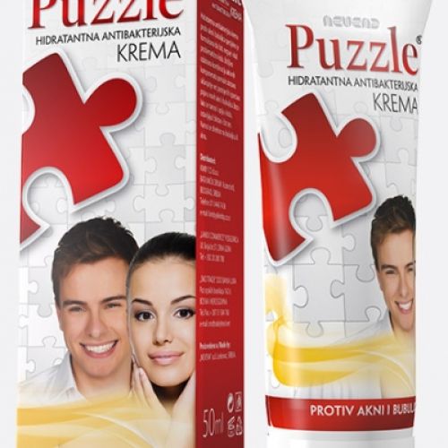 Puzzle hidratantna antibakteriska krema 50ml specijalno formulisana da čisti, neguje i vlaži problematičnu i masnu kožu lica sklonu pojavi akni i bubuljica.