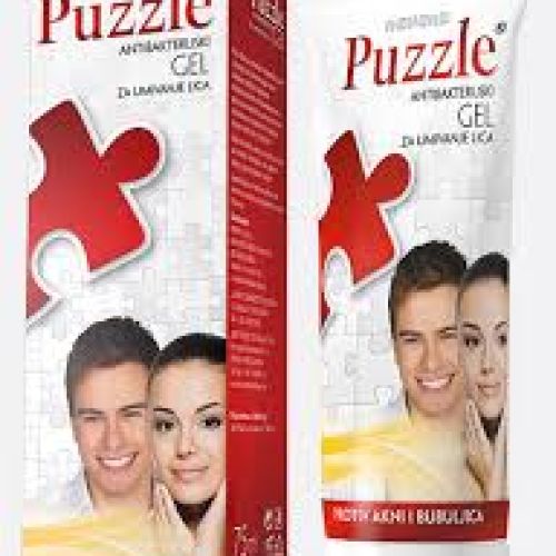 Puzzle antibakteriski gel za umivanje 75ml, za negu masne i problematične kože lica. Nežno čisti i osvežava problematičnu kožu lica sklonim bubuljicama.