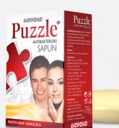 Puzzle antibakteriski sapun 78gr, za negu lica, koji temeljno i dubinski čisti mladalačku masnu i problematičnu kožu lica sklonu pojavi akni i bubuljica.