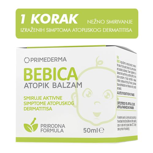 Bebica Atopik balzam 50ml, za negu lica i tela, deluje umirujuće na simptome atopijskog dermatitisa,ublažavaju iritaciju, crvenilo i svrab kože.