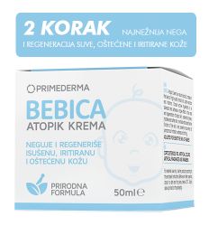 Bebica Atopik krema 50ml, za negu lica i tela, sprečava isušivanje, hidratizuje i omekšava kožu. Krema za regeneraciju iritirane kože i za dermatitis na koži.