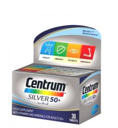Centrum silver 50+ 30 tableta  je dodatak ishrani koji sadrži skup vitamina, minerala i lutein namenjen odraslima nakon pedesete godine