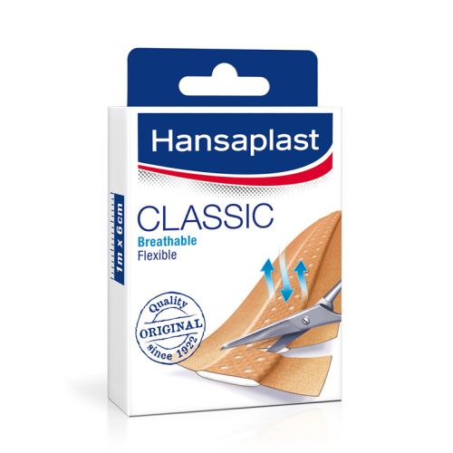 Hansaplast Classic 100cmx6cm vodootporni flaster za pokrivanje svih vrsta manjih rana sa nelepljivim jastučićem koji štiti ranu. Može se seći na željenu dužinu.