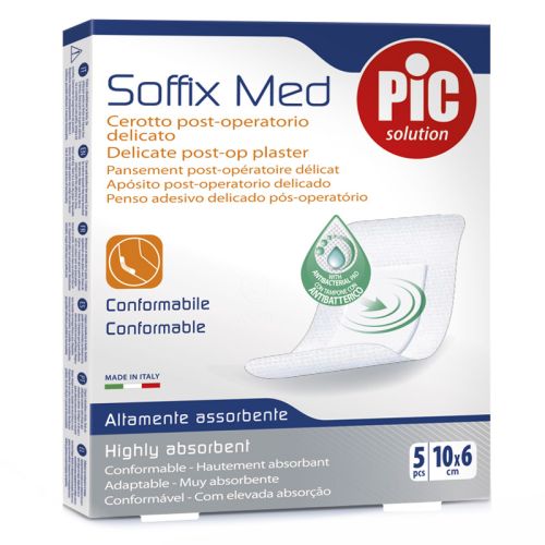 PIC Soffix Med sterilne samolepljive komprese predstavljaju visokoupijajuće postoperativne flastere. 