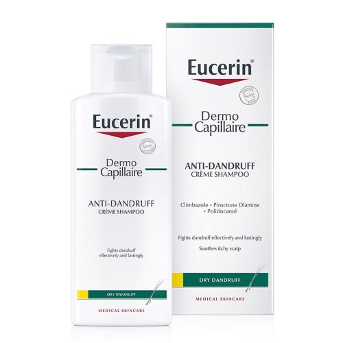 Eucerin Dermo Capillaire krem šampon protiv suve peruti namenjen je za osetljivu kožu glave praćenu suvom peruti