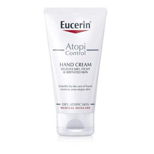 Eucerin AtopiControl 75ml krema za ruke, za negu, omekšava i umiruje kožu. Brzoupijajuća i nelepljiva koja neguje suvu i iziritiranu atopičnu kožu koja svrbi.