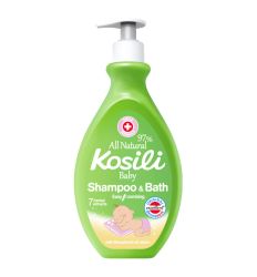 Kosili All natural šampon i kupka, 400ml, namenjena je za kupanje ali i pranje kose i nežne kože bebine glave. Dermatološki testiran.