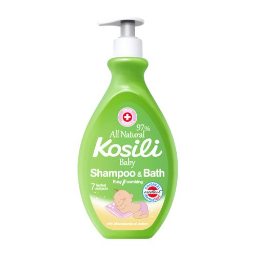 Kosili All natural šampon i kupka, 400ml, namenjena je za kupanje ali i pranje kose i nežne kože bebine glave. Dermatološki testiran.