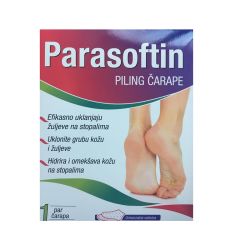 PARASOFTIN piling čarape 1kom za intenzivnu negu kože i negovana stopala. Parasoftin prodire i omekšava rožnati sloj epiderma i vrši piling, uklanjajući žuljeve