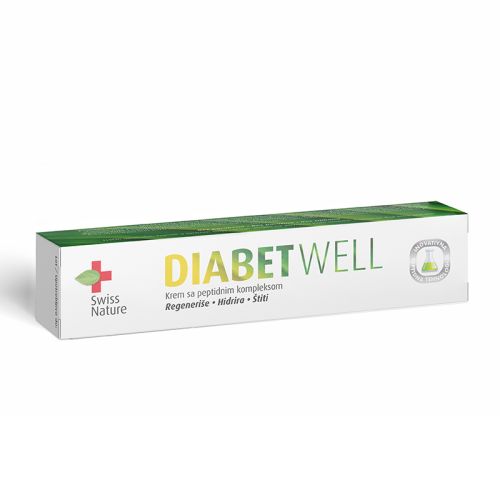 DiabetWell krem 40ml za oporavak i zaštitu kože stopala kod dijabetičara. Koristi se najmanje dva puta dnevno-nežno utrljati u tankom sloju na kožu stopala.