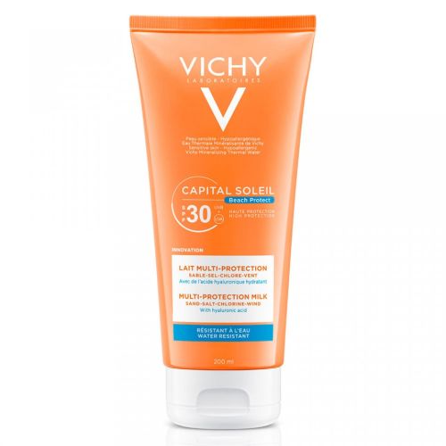 Vichy Capital Soleil SPF 30, 200 ml, gel-mleko za negu kože lica i tela, visoka zaštita od UV zraka. Pogodno za mokru i suvu kožu. Dermatološki ispitano.