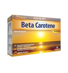 Alkakaps Beta Carotene 90 kapsula dodatak ishrani koji se u telu pretvara u vitamin A, važan za dobar vid, rast i razvoj. Namenjen  za pripremu kože za sunčanje