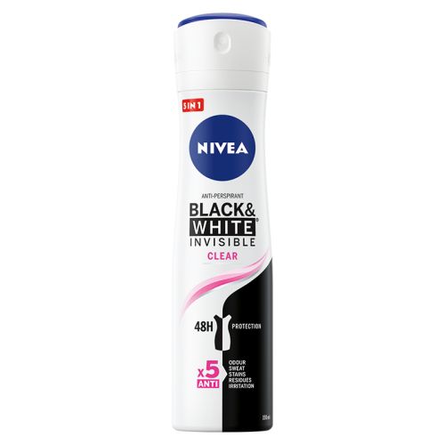NIVEA Black&White Clear 150ml, za negu tela, anti-perspirant za 48-časovnu zaštitu od neprijatnih mirisa i znoja, ne ostavljajući fleke na odeći.