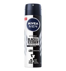 NIVEA MEN Black&White dezodorans150ml, za negu tela, anti-perspirant za 48-časovnu zaštitu od neprijatnih mirisa i znoja, ne ostavljajući fleke na odeći.