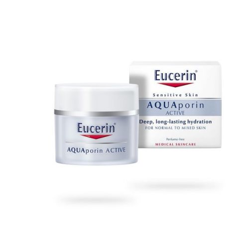 Eucerin AQUAporin Active 50ml lagana hidrantna krema za negu lica, vrata i dekoltea, namenjena za normalnu i mešovitu kožu. Intenzivna i dugotrajna hidratacija.