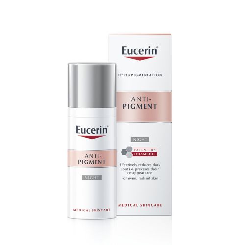 Eucerin Anti-pigment noćna krema 50ml za negu kože lica i tela sadrži Tiamidol koji klinički i dermatološki dokazano smanjuje tamne fleke i sprečava ponovni nastanak