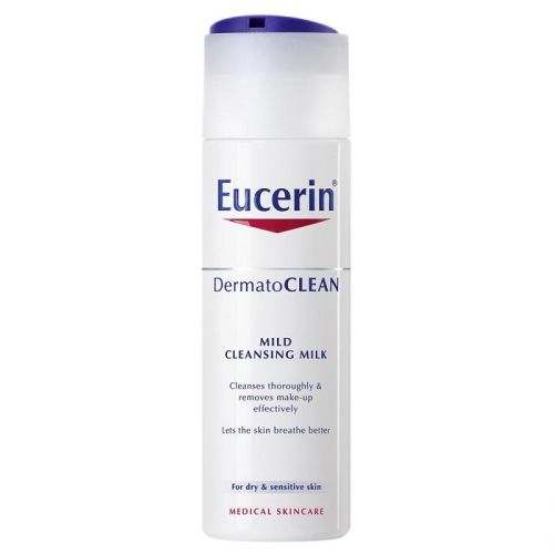 Eucerin DermatoClean 200ml blago mleko za negu i čišćenje namenjeno za suvu i osetljivu kožu lica. Detaljno uklanja nečistoće sa kože uključujući i šminku.