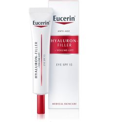 Eucerin Hyaluron-filler+volume lift EYE SPF15,15ml dnevna krema nege lica namenjena je obnavljanju kontura kože u predelu oko očiju sa UV zaštitom.