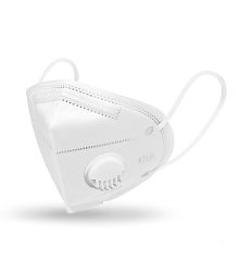 Višekatna četvoroslojna zaštitna maska u beloj boji sa ventilom koji omogućava lakše disanje.
