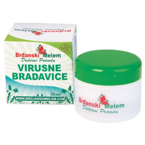 BRĐANSKI MELEM 50ml za negu kože tela namenjen protiv virusnih bradavica.Takođe uklanja kondilome,gljivice,seboreju,keratoze, seboreični i atopijski dermatitis.