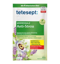 TETESEPT Morska so za kupanje Anti-Stress, 80gr za negu tela, sa etarskim uljima lavande,cveta pasiflore,matičnjaka i belog bora. Za opuštanje celog tela.