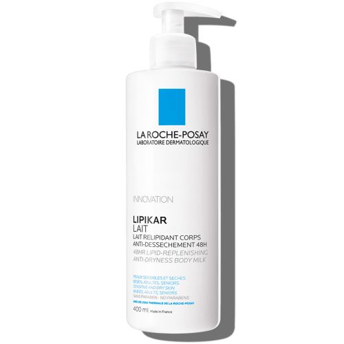 La Roche-Posay Lipikar mleko 400ml, za negu tela, namenjeno za osetljivu i suvu kožu dece i odraslih. Preparat za regeneraciju kože kod atopijskog dermatitisa.