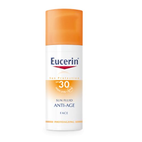 Eucerin SUN anti-age fluid SPF30 50ml namenjen za sve tipove kože, pruža visoki stepen UVA/UVB i HEVIS zaštite. Može se koristiti i kao podloga za šminku.