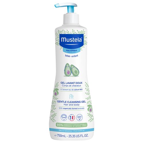 Mustela nežan gel za pranje kose i tela, 750ml, za svakodnevnu higijenu i negu kože i kose, namenjena za bebe, decu i odrasle. Hidrira i hrani kožu.