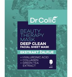 Dr Colić Deep clean maska za negu lica na bazi hijalurona i kolagena za hidrataciju kože.Čisti,dezinfikuje i smiruje kožu.Deluje protivupalno i smanjuje crvenilo