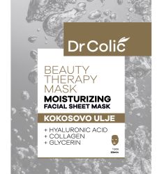 Dr Colić Moisturizing maska za negu lica sa kokosovim uljem, hijaluronom i kolagenom za hidrataciju kože i uklanjanje sitnih bora i umornog izgleda kože.