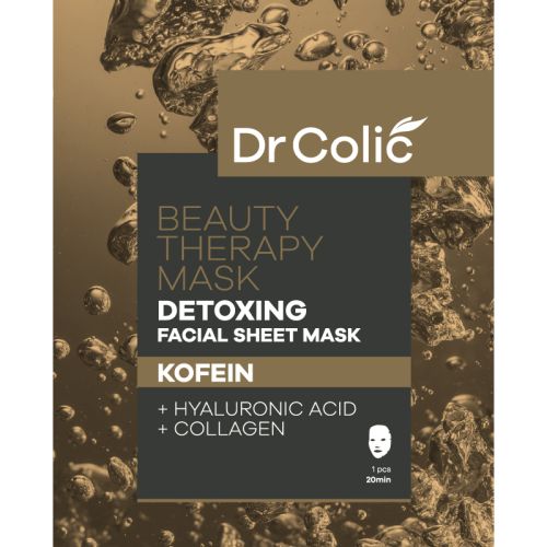 Dr Colić Detoxing maska za negu lica sa kofeinom, hijaluronom i kolagenom za brzu hidrataciju kože lica, sa efektom ukljanjanja sitnih bora.
