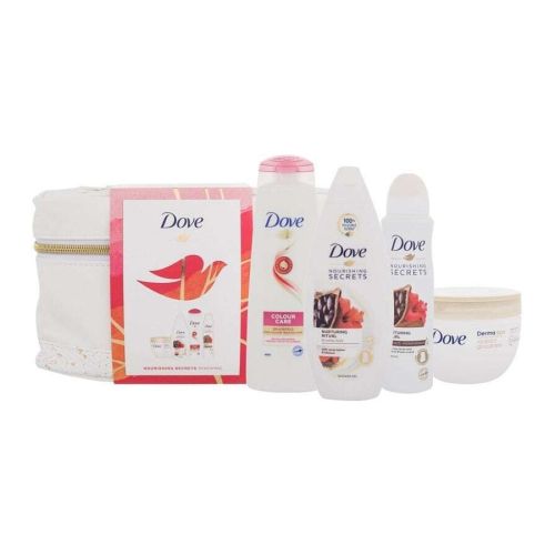 Na putovanju ili u kućnoj upotrebi Nourishing Secret Dove set sa neseserom - Gel za tuširanje, dezodorans, šampon, krema za telo, je sve što vam treba.
