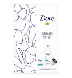 Zdrava i negovana koža, uz Nourishing Beauty Dove setu - Gel za tuširanje, sapun i mrežica za kupanje, sa prepoznatljivom original Dove teksturom.