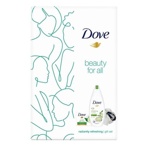 Kombinacija krastaca i zelenog čaja uz Radiantly refreshing Dove setu - Gel za tuširanje, sapun i mrežica za kupanje, daju osvežavajuću notu vašoj koži.