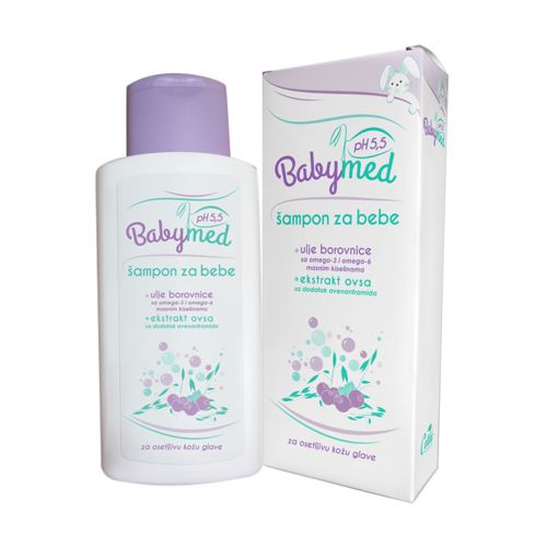BabyMed šampon za bebe, 200ml, namenjen za bebe i decu sa krhkim vlasima kose, posebno za osetljivu atopičnu kožu. Prilagođen fiziološkom pH faktoru.