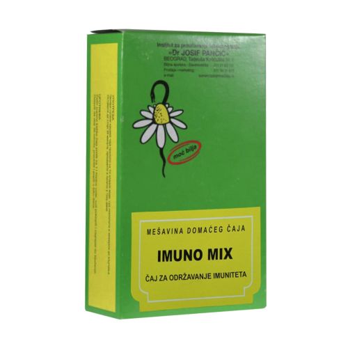 Čaj za održavanje imuniteta Imuno mix - čaj br.100 Institut Josif Pančić koristi se kod osoba koje su sklone čestim respiratornim i urinarnim infekcijama.