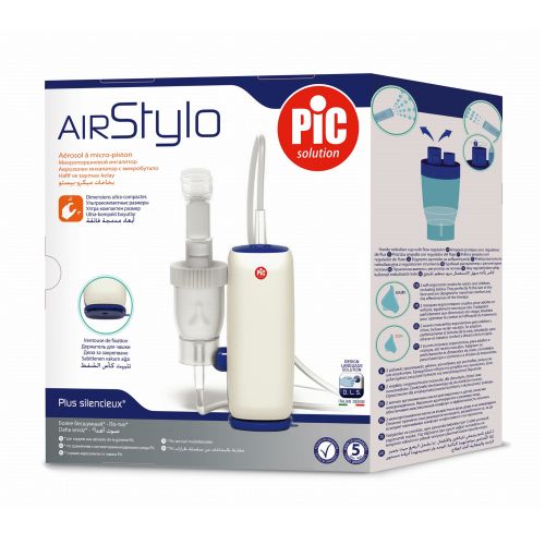 PIC inhalator Air Stylo, upakovan u mekoj torbici za nošenje, je najmanji aerosol uređaj i sve što vam je potrebno za potpuni tretman, savršen za ljude u pokretu,