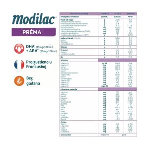 Modilac EXPERT Préma, adaptirano mleko za bebe, za uzrast odojčadi od rođenja do 3. godine, 400gr