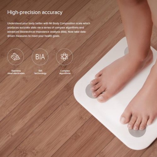 Xiaomi Mi Body Composition Scale 2 pored merenja težine, pomoću elektroda meri ostale telesne parametre koje možete pratiti u mobilnoj aplikaciji.